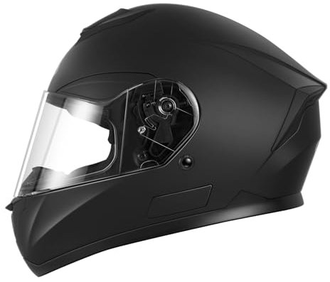 Motorradhelm Integralhelm Rollerhelm Fullface Helm - YEMA YM-831 Sturzhelm ECE mit Doppelvisier Sonnenblende für Damen Herren Erwachsene (Schwarz Matt, M)