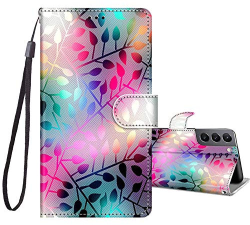 JRIANY For Samsung Galaxy S21 5G Case 6.2-Inch, PU Leather Wallet Case with Card Holder Animal Pattern Cute Design Magnetic Shockproof Cover Flip Case Compatible with Samsung Galaxy S21, Leaves H
