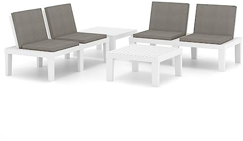 vidaXL Gartenmöbel 4-TLG. mit Auflagen Gartenset Sitzgruppe Sitzgarnitur Gartengarnitur Lounge Gartenbank Bank Tisch Kunststoff Weiß