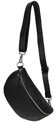 AmbraModa GLX10 - Damen Herren Unisex kleine Hüfttasche Gürteltasche Bauchtasche Umhängetasche aus Echtleder (Schwarz)