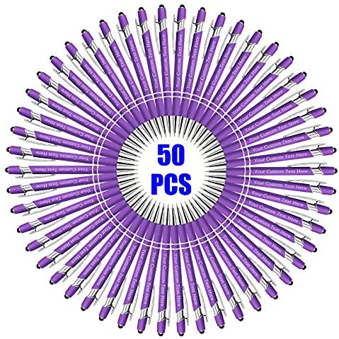 50 Pezzi Penne Personalizzate con Scritta Nome Inciso Penne a Sfera Personalizzabili con Stilo Regalo per Matrimonio Compleanno Natale La Laurea Ufficio Commerciale, Viola