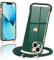 Wirvyuer Coque avec Cordon pour iPhone 13, Ultra Mince Silicone Souple Étui en Motif Coeur avec Chaîne Collier Réglable Téléphone Portable Lanyard Case iPhone 13 Vert