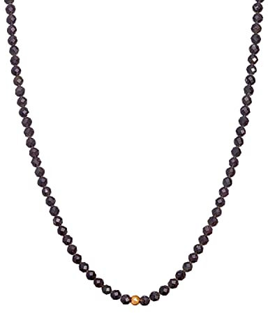BERGERLIN Obsidian Halskette schwarz mit vergoldeter Perle – schwarze Kette mit Verschluss, facettiert – Größe M-L