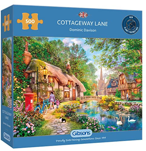 Cottageway Lane 500 Teile Puzzle | Cottage Puzzle | Nachhaltiges Puzzle für Erwachsene | Premium 100% recyceltes Brett | Tolles Geschenk für Erwachsene | Gibsons Spiele