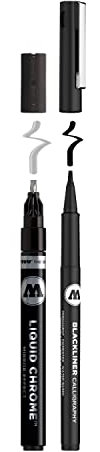 Molotow Liquid Chrome und Blackliner Calligraphy Set 2 (Liquide Chrome Calligraphy 3,0mm und Blackliner Calligraphy 2,0mm, Lettering & Graffiti) chrom