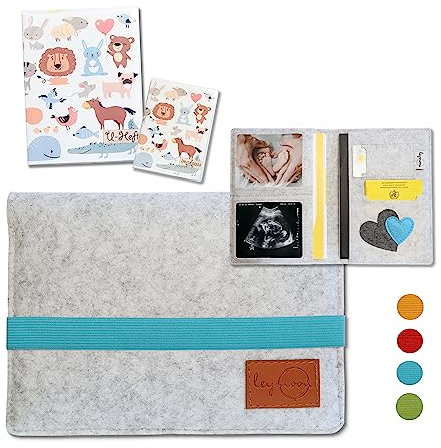leymoon - U Heft Hülle, Geschenk für Schwangere und Mama's mit vielen Fächern für Mutterpass, Ultraschallbilder, Kinder U-Heft, Impfpass uvm. (U_Heft_Hülle_Blau)…