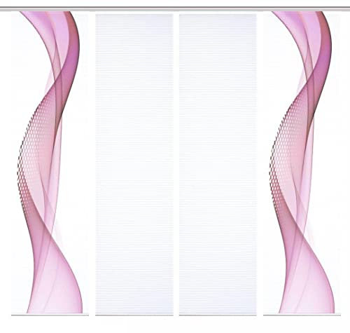 HOME in green 84099 | NEVOLA Schiebegardine recyceltem Polyester 245x60 cm, Farbe:beere, Größe:245 x 60 cm, Anzahl:4er-Set (2X Motiv. 2X Uni)