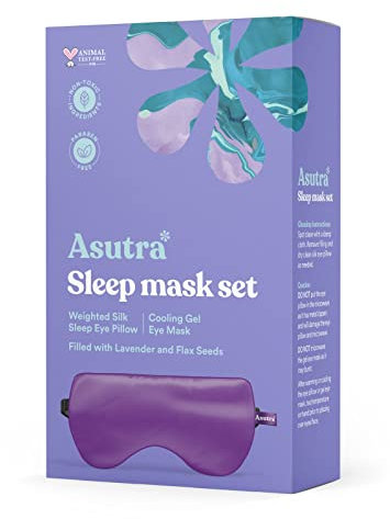 ASUTRA Seiden-Augenkissen, lila Box, gefüllt mit Lavendel- und Leinsamen, beschwert, Meditation und lichtblockierende Augenbinde