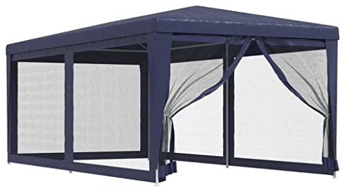 vidaXL Partyzelt mit 6 Mesh-Seitenwänden Gartenzelt Festzelt Pavillon Zelt Gartenpavillon Gazebo Gartenlaube Bierzelt Faltzelt Camping Blau 3x6 m HDPE