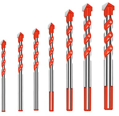 7Pcs Multifunctional Drill Bits Set, Masonry bit bit with Tungsten Carbide Drill bit, Drilling and Punching Work kit (3/4/5/6/8/10-12mm)