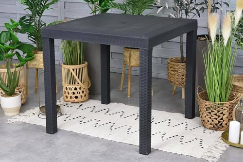 Dmora - Tisch im Freien Marte, Fester quadratischer Regal, Mehrzweck-Gartentisch in Rattan-Optik, 100% Made in Italy, 80x80h74 cm, Anthrazit