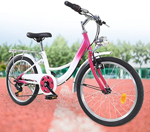 GMSLuu 20 Zoll Kinderfahrrad 6-Gang Kinder Mädchen Fahrrad rosa Kinderrad Citybike Mit Licht Für Kinde Für 12-16 Jahre