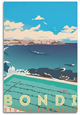 YIBIN Bondi Beach Vintage-Poster, dekoratives Gemälde, Leinwand-Wandposter und Kunstdruck, modernes Familienschlafzimmer-Dekor-Poster, 30 x 45 cm
