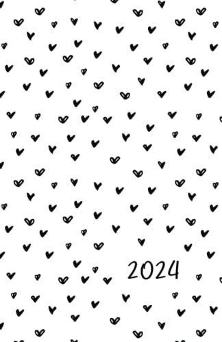 2024 Month on 2 Pages Planner Calendar, US Half Size, 5.5 x 8.5, Sunday Start, 12 Months, January to December 2024, Personal Information, Dashboard ... Pages, Year at a Glance, Have a Heart Design
