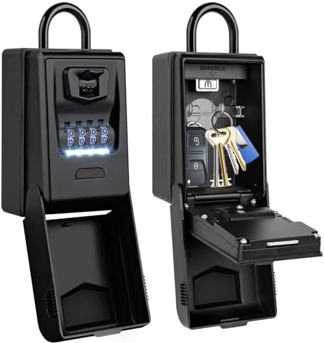 ENONEO Boite à Clé Sécurisée Exterieur Rétroéclairée, Étanche Boite a Clefs avec Code 4 Chiffres Grand Coffre a Clef Robuste Boîte à Clé Cadenas pour Maison Usine Garage École Interieur