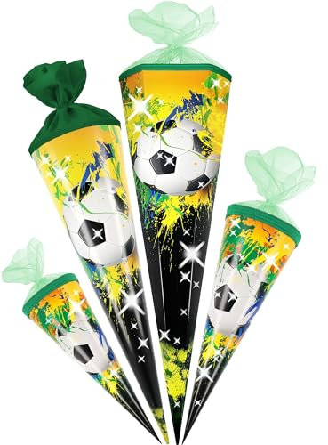 alles-meine.de GmbH Schultüte - Fußball 35-100 cm Größe wählbar Zuckertüte - Tüllabschluß/Filzabschluß - eckig/rund - Mädchen - klein & groß - Geschenktüte - Schulanf..