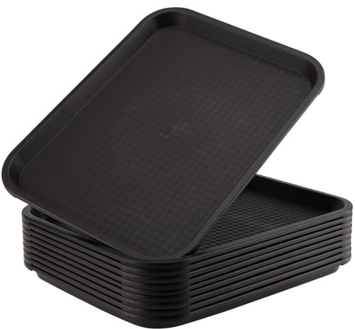 ZOENHOU 10 Pack 14 x 10 Inch Fast Food Tray,Rectangular Plastic Restaurant Serving Tray, Plastic Food Trays for Serving Food