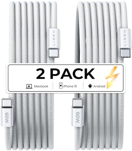 LISEN Cable Usb C Carga Rapida 60w Cable USB C a USB C,2 Pack 1m Cable Carga Rapida Tipo PD C Cable C A C Cable USB C Para iPhone 16 15 Pro Max Samsung Galaxy S24 S23 Xiaomi Huawei iPad Macbook,blanco