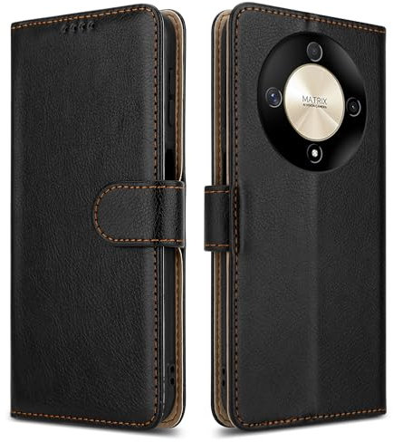 PIXFAB for Honor Magic6 Lite Case - Leather Wallet Phone Case, Magnetic Book Flip Folio Cover [Card Slots] and [Kickstand] Case Compatible with Honor Magic 6 Lite - Black