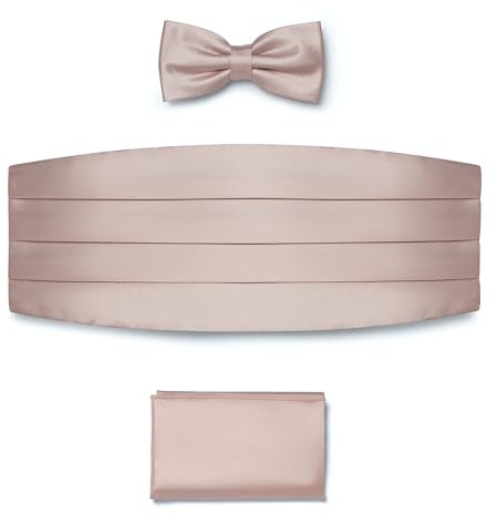 BRERA 67 Set Kummerbund Einstecktuch und Fliege Herren für Anzug aus Seide, altrosa, größe S-M | Fliege mit Einstecktuch Accessoires-Set für Smoking Herren | Gürtel für Abendkleid