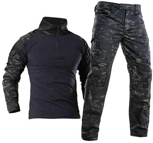 SUNDAYYO Herren Militär Uniform Taktische Anzug Combat Shirt und Hosen Airsoft Tarnanzug Hemd Bundeswehr Pullover Langärmlige mit 1/4 Reißverschluss Camouflage BDU Paintball Kleidung (CPH,L)