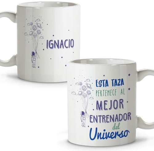 LolaPix Entrenamiento futbol niños. Taza personalizada. Tazas de cafe originales. Regalo entrenador. Regalo entrenadora. Taza cerámica 330 ml.
