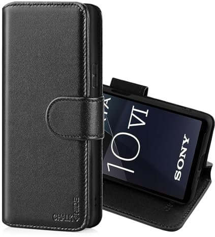 CHALK & HIDE - Real Leather Book Wallet Flip Case Cover For Sony Xperia 10 VI (2024), With RFID Blocking Card Slot, Magnetic Closure and Built In Stand - Black