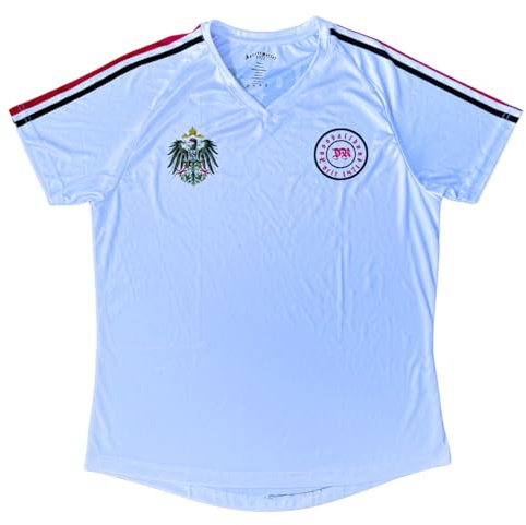 Fußball Trikot Deutschland, Nationalmannschaft mit deutschem Adler und schwarz weiß roten Streifen (DE/NL/SE/PL, Alphanumerisch, L, Regular, Regular, Weiß)