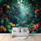 Fantasy Rainforest Forest Theme Photo Wallpaper - 200 x 140 cm Non-Woven Premium Fleece Wall Mural - Exotic Flowers and Parrots Art Print Bedroom Living Room Decoration Poster