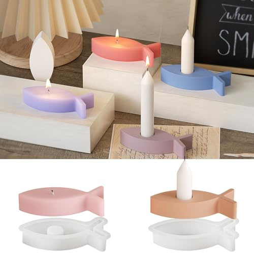 Goldyida 2 Stück Silikonform Fisch Kerzenhalter Silikon Gießform Teelichthalter Giessformen DIY Fisch Silikonform für Kommunion Deko Konfirmation Taufe Geschenk