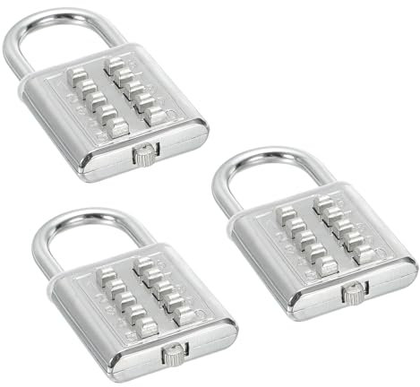 PATIKIL 10 Dígitos Candado de Combinación 3 Piezas Mecanismo de Bloqueo de 5 Posiciones Candado Digital de Seguridad con Botón de Presión para Gimnasio Taquilla Tono Plateado