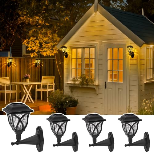 TISEJOY Solar Wall Lantern Outdoor Playhouse Light, Playhouse Accessories | Waterproof Decorative Solar Lights for Playground, Treehouse, Chicken Coop, Shed, Wall, Fence, Outdoor Accessories, 4 Pack