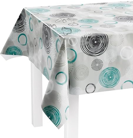 LILENO HOME Tischdecke abwaschbar als Meterware 240x140cm (Schnittkante) in Swirl türkis Motiv - Wachstuchtischdecke wasserabweisend ideal als Tischtuch o. Tischläufer für Bierzeltgarnitur