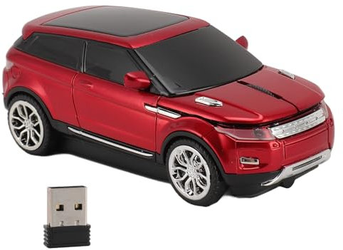 GOWENIC Kabellose Computermäuse in Autoform, 2,4 GHz, 1600 DPI, Ergonomisches Design, Coole 3D-Sportwagen-Gaming-Maus mit USB-Empfänger für Laptop (Rot)