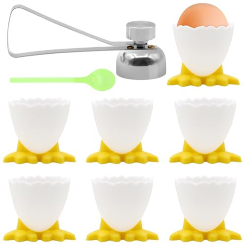 Scettar 7 Pcs Egg Cups Set Novelty Easter Egg,Egg Cups Eggcups with Stainless Steel Easter Egg Cup for Soft Boiled Eggs and Raw Boiled