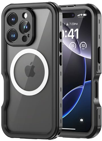 Lanhiem für iPhone 16 Pro Hülle, IP68 Wasserdicht [Kompatibel mit Magsafe] Handyhülle iPhone 16 Pro Magnetisch Case 360 Grad Panzerhülle Outdoor Stoßfest Schutzhülle Cover mit Displayschutz, Schwarz