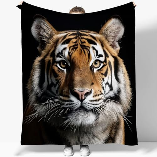 Kuscheldecke Flauschig 150 x 200 cm 3D Fleecedecke Schwarz Tier Sibirischer Tiger,Plüsch Decke Tagesdecke Für Kinder Erwachsene, Weiche Flanell Fleecedecke Sofadecke Outdoordecke Für Sofa Bett