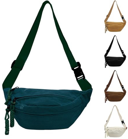 GoPaw Bauchtasche Damen Cord, Cord Bauchtasche für Damen, Crossbody Bag Frauen Kord Bauchtasches Kord Bauchtasches Frauen Klein für Outdoor Sport Reise Laufen Schule (Malachitgrün)