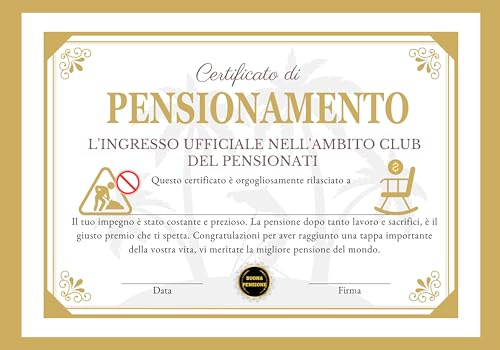 Biglietti d'Auguri per il Pensionamento, Certificati di Pensionamento, Auguri per la Pensione, Gadget per la Festa del Pensionamento, Idee Regalo per il Pensionamento Donna Uomo Regali Natale