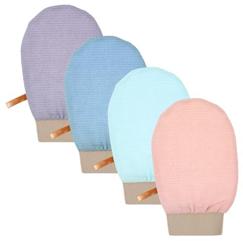 Oruola 4 Stück Peelinghandschuh Körper,Exfoliating Gloves,Peeling Handschuh,Hamam Handschuh,Peelinghandschuh für von Schmutz und alter Nagelhaut am Körper,Mehrfarbig