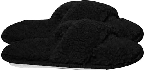 A2Z Ladies Crossover Mule Slippers Memory Foam Teddy Fleece Cross Band Open Toe Indoor Sliders Fluffy Soft Faux Fur Lined Comfortable Warm House Shoes with Non Slip Sole Women Sizes 3/4 UK to 7/8 UK