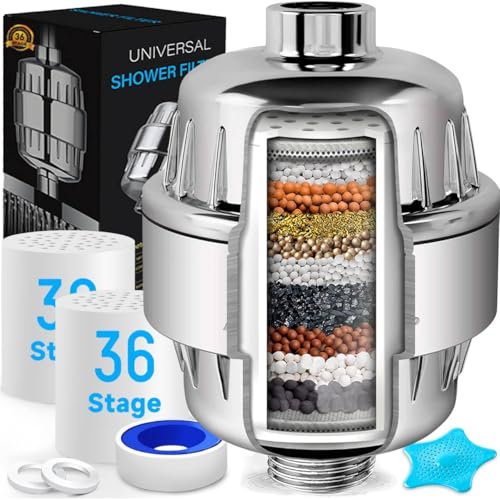 Filtro de ducha de agua dura de 36 etapas con 2 cartuchos reemplazables, filtro de cabezal de ducha multietapa de alta salida que elimina cloro, metales pesados y otros depósitos