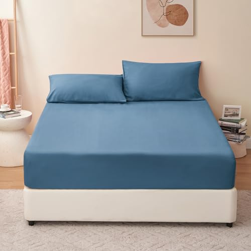 RUIKASI Spannbettlaken 180x200cm Denimblau Bettlaken - Oeko Tex Spannbetttuch 180x200 Bettbezug, Mikrofaser Betttuch Bett Laken Bezug 180 x 200 40 cm Tiefe Tasche, Bed Fitted Sheet Bedsheet