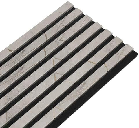 DECOON Panneau Mural Acoustique tasseaux Bois 120 x 30 x 1,9 cm - décor marbre Gris/Feutrine Noir - 0,36m²