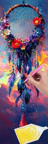Diamond Painting Erwachsene Groß xxl, 5D Traumfänger Netz Diamant Painting Bilder Anfänger, DIY Quadrat Vollbohrer Diamanten Malerei Stickerei Kreuzstich Geschenke Home Wand Dekorieren 70x210 cm n-39