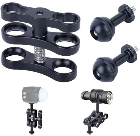 Mechrig Underwater Photography Pro Kit, CNC Aluminum Butterfly Clamp with Dual 1/4-20 Ball Head Adapters for Dive Lights, GoPro Housings & Camera Rigs 63140