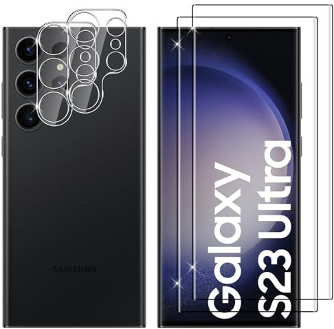 Lutree para Samsung Galaxy S23 Ultra 5G Cristal Templado, 2+2 Piezas 3D Protector de Pantalla + Protector de Lente de Cámara, Dureza 9H HD Vidrio Templado Película Protectora