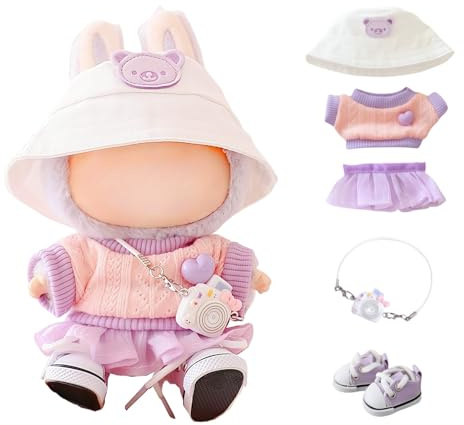 Clothes for Labubu Dolls Accessories, Stylish Kawaii Purple Outfit Set 5 Pieces Suitable for 15cm 17cm La bubu Doll, Doll Clothing Set Replacement (No Doll)