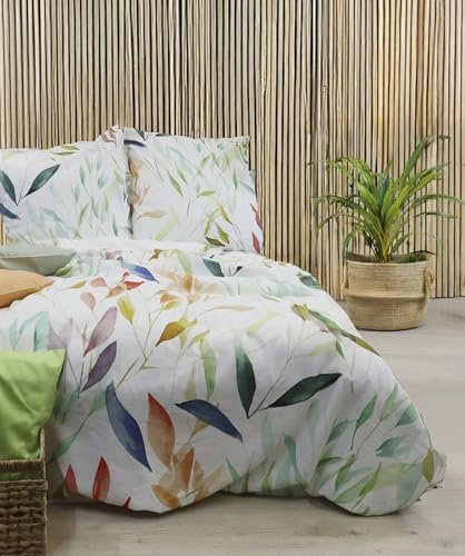 fleuresse Halbleinen Bettwäsche 135x200 Blätter Natur grün orange Wende 344499-9