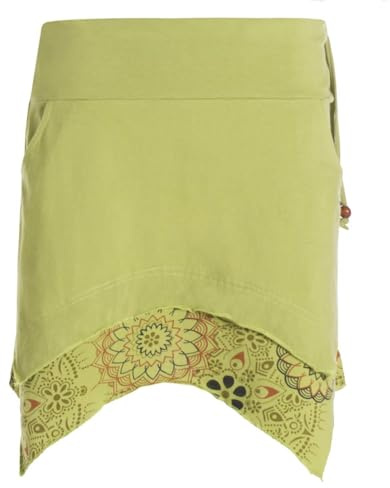 Vishes Alternative Bekleidung - Damen Mini-Rock Baumwolle Mandala-Druck extra breiter Bund mit Kordel-Zug und Taschen hellgrün 36